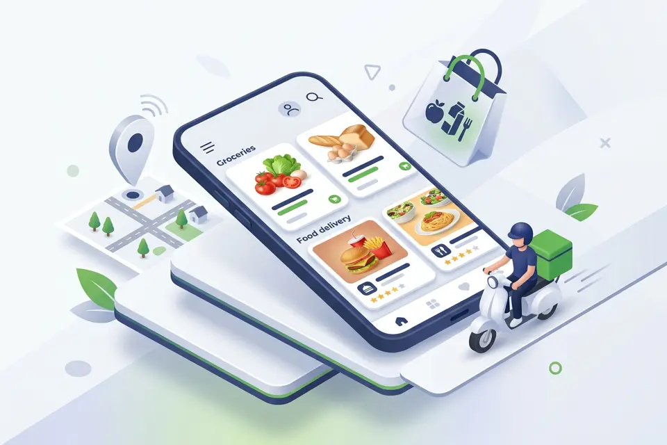 Uber Eats Clone — customer app, partner app and admin panel illustration