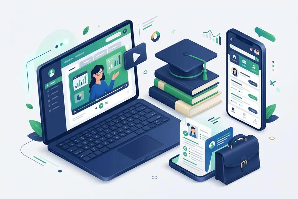 School ERP — customer app, partner app and admin panel illustration