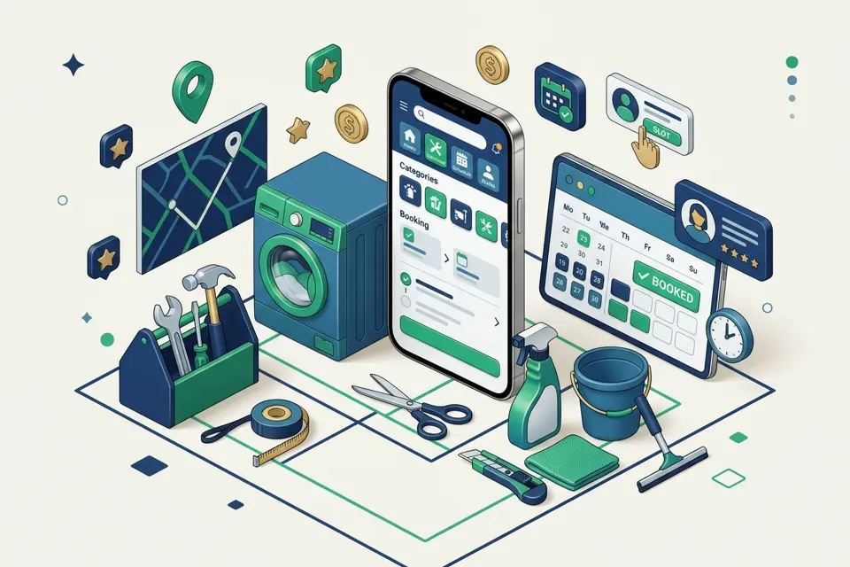 Home Services — customer app, partner app and admin panel illustration