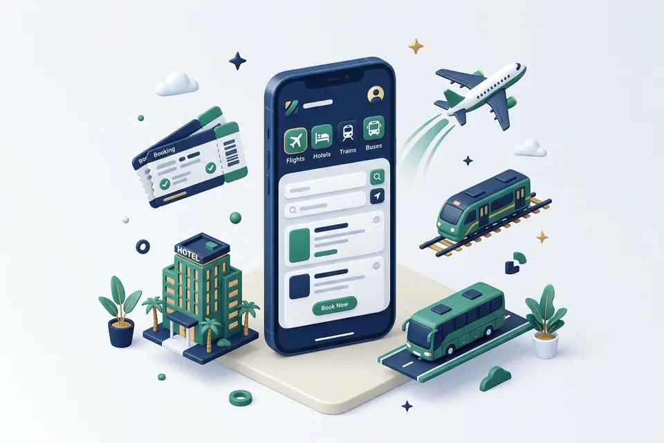Flight Booking — customer app, partner app and admin panel illustration