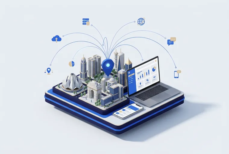 Illustration of digital services for businesses in India